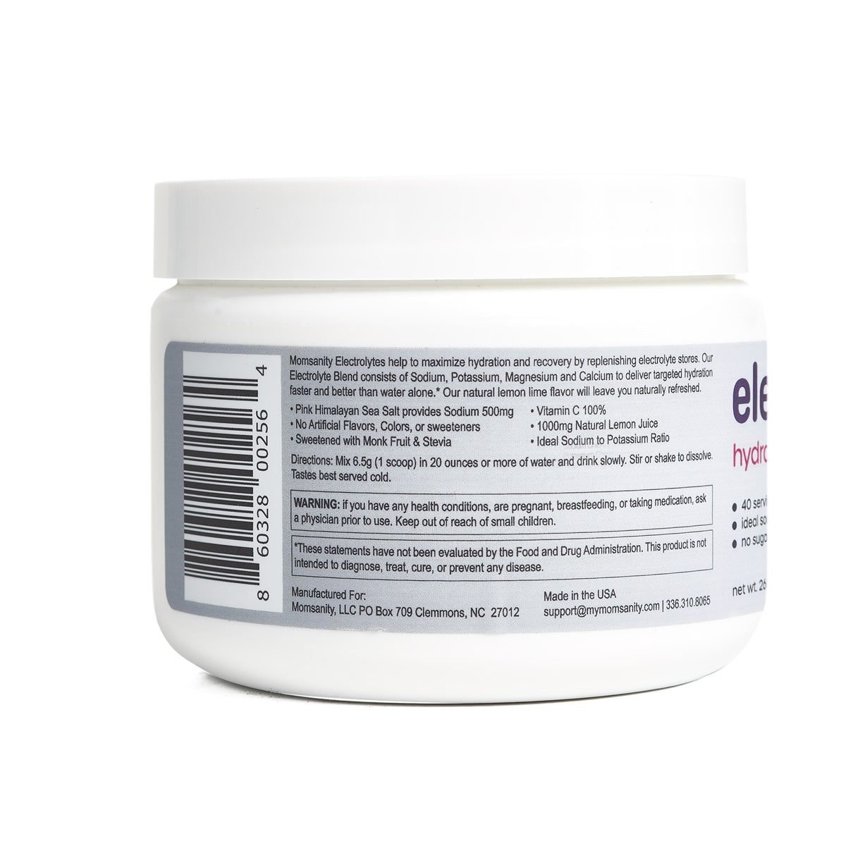 Momsanity electrolyte powder back product label