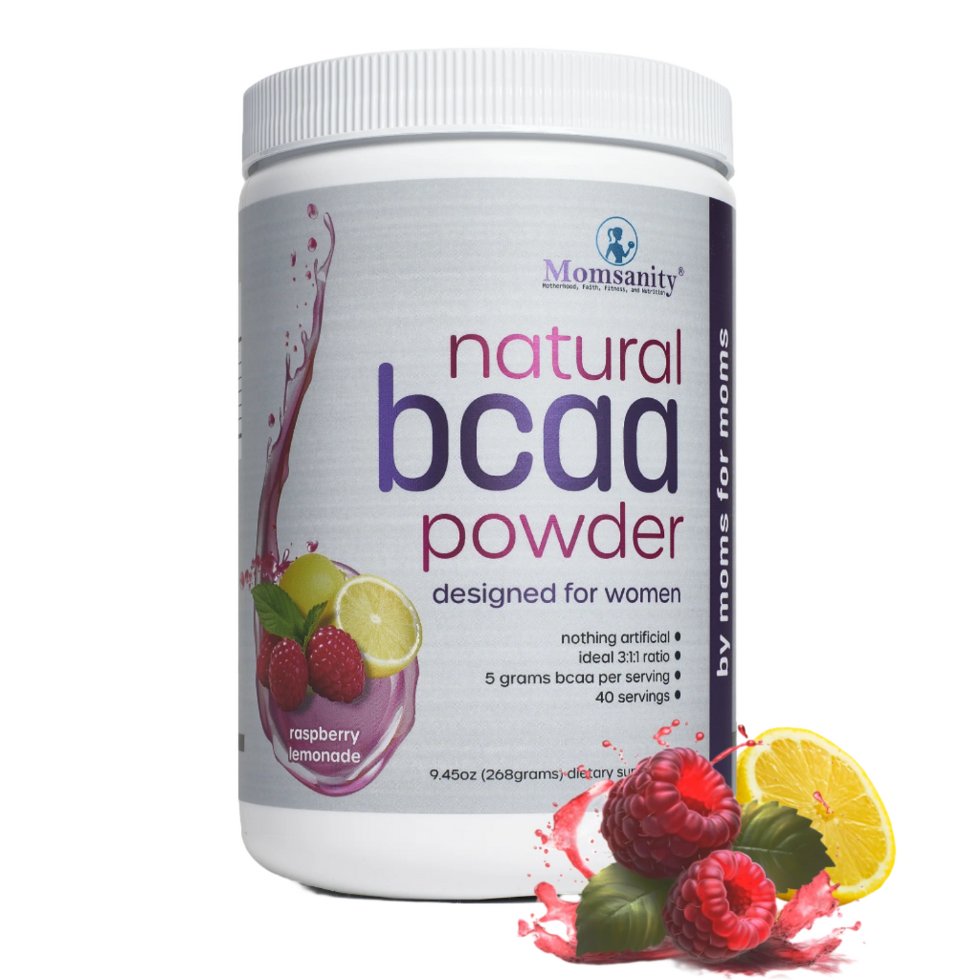 Momsanity raspberry lemonade bcaa powder front product label