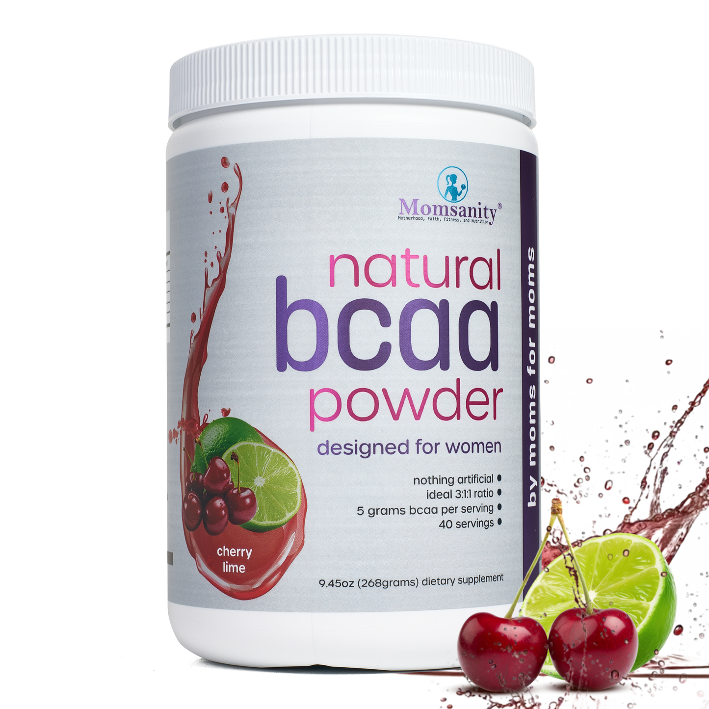 Momsanity BCAA Powder - Natural Amino Acid Drink Mix | Choose Raspberry Lemonade, Cherry Lime, Orange Crush or Fruit Punch