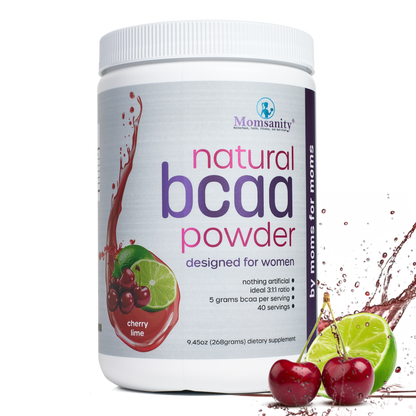 Momsanity BCAA Powder - Natural Amino Acid Drink Mix | Choose Raspberry Lemonade, Cherry Lime, or Orange Crush