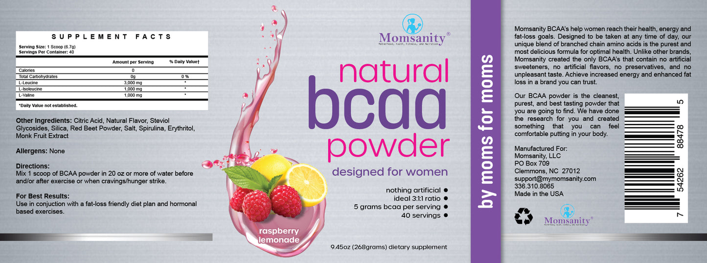 Raspberry Lemonade BCAA Powder Product Label