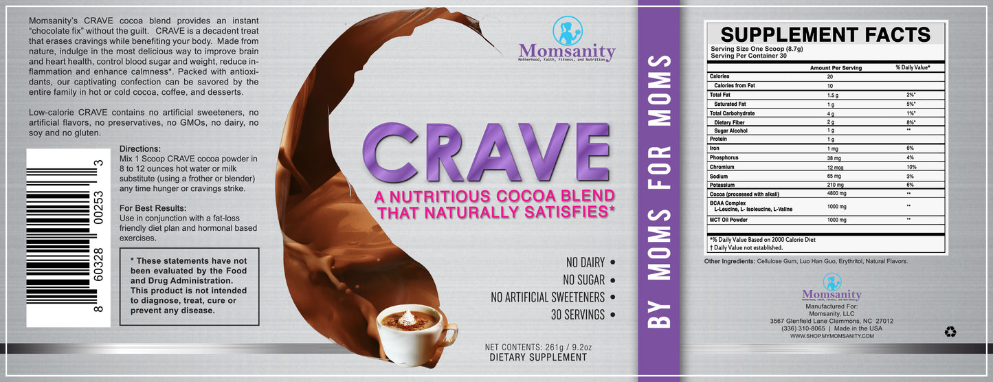 CRAVE A Nutritious Cocoa Blend that Naturally Satisfies - 30 servings